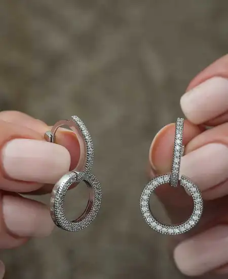 Gümüş İç İçe Geçmiş Halka Bayan Küpe