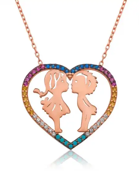 Gümüş İki Aşık Kalpli Bayan Kolye