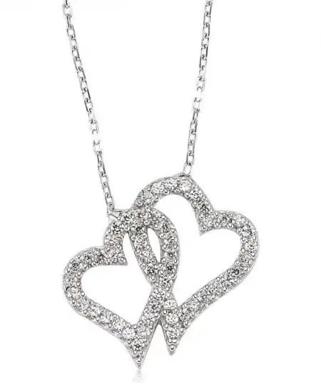 Gümüş İki Kalp Bayan Kolye