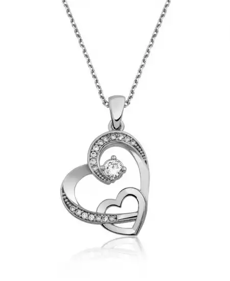 Gümüş İki Kalp Bayan Kolye