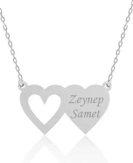 Gümüş İki Kalp İsimli Bayan Kolye