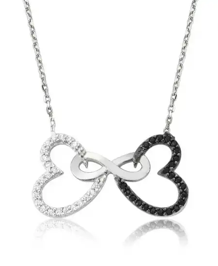Gümüş İki Kalp Sonsuzluk Kadın Kolye