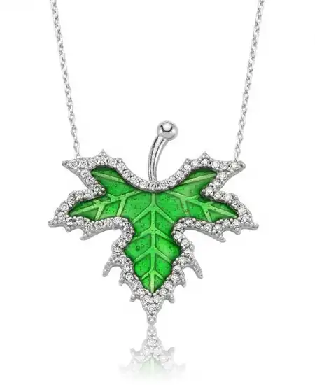 Gümüş İlkbahar Çınar Yaprağı Bayan Kolye