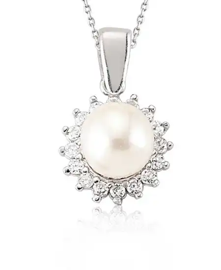 Gümüş İnci Çiçek Bayan Kolye