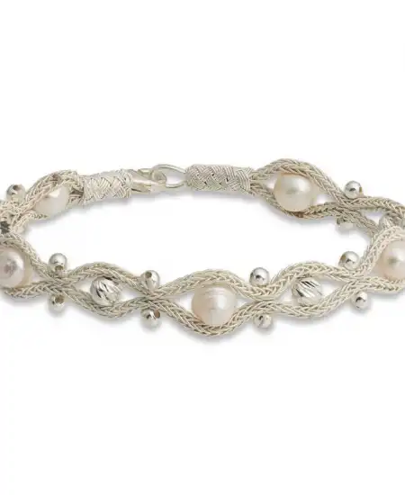 Gümüş İnci Kazaziye Örgü Bileklik