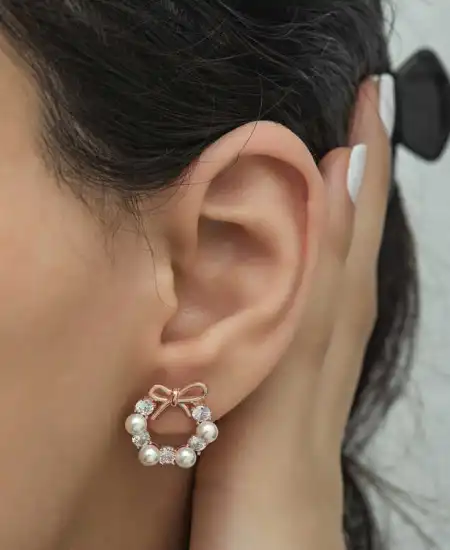 Gümüş İnci Kurdele Çivili Kadın Küpe