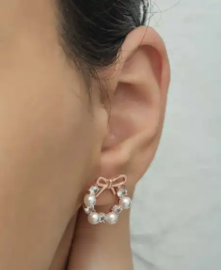 Gümüş İnci Kurdele Çivili Kadın Küpe