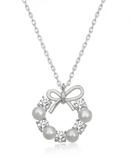 Gümüş İnci Kurdele Kadın Kolye