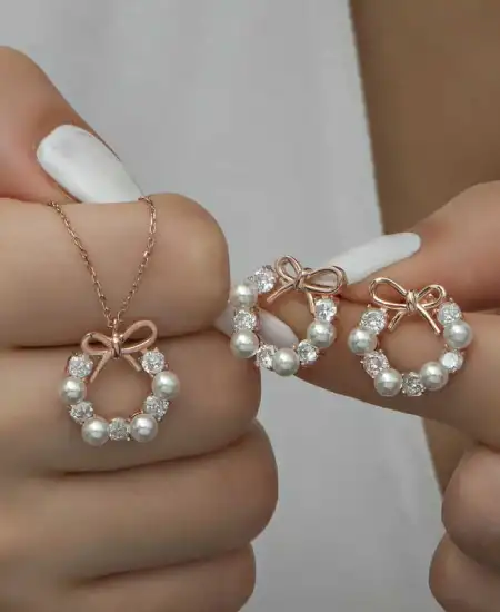 Gümüş İnci Kurdele Kadın Set