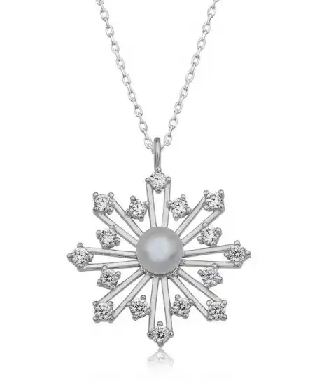 Gümüş İncili Kar Tanesi Kadın Kolye