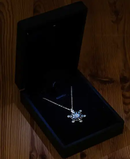 Gümüş Işıklı Kutulu Aquamarine Taşlı Kar Tanesi Kadın Kolye