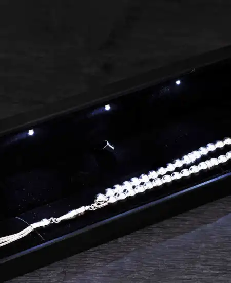 Gümüş Işıklı Kutulu Yuvarlak Düz Tesbih