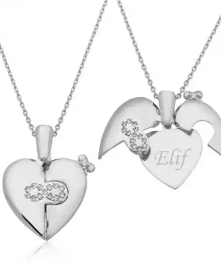 Gümüş İsim Yazılı Sonsuz Kalp Kolye