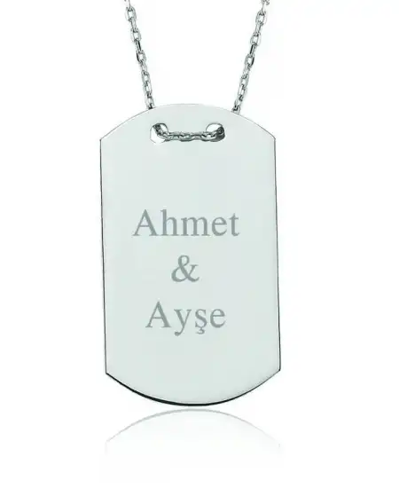 Gümüş İsimli Asker Künyesi Bayan Kolye
