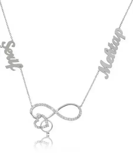 Gümüş İsimli Kalpli Sonsuzluk Bayan Kolye