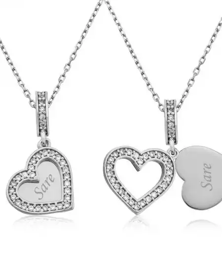 Gümüş İsmin Kalbimde Yazılı Kolye