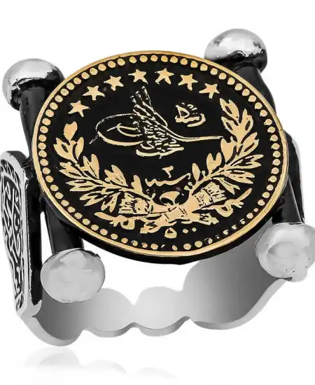 Gümüş Kadem-i Şerif Detaylı Osmanlı Arması Erkek Yüzük