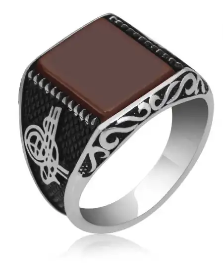 Gümüş Kahverengi Akik Erkek Yüzük