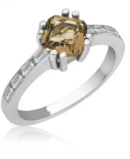 Gümüş Kahverengi Baget Tek Taş Kadın Yüzük