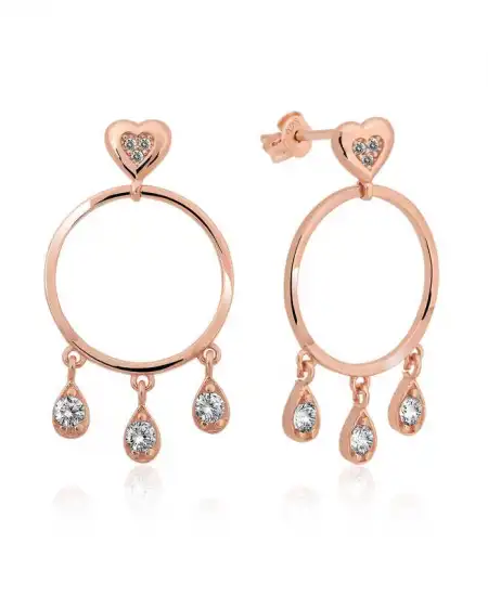 Gümüş Kalp Detaylı Halka Bayan Küpe