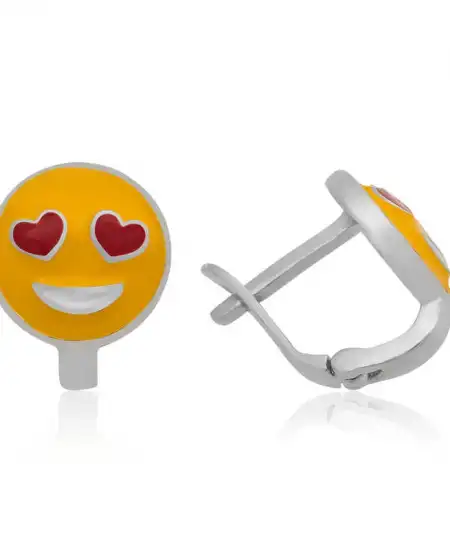 Gümüş Kalp Gözlü Emoji Çocuk Küpesi