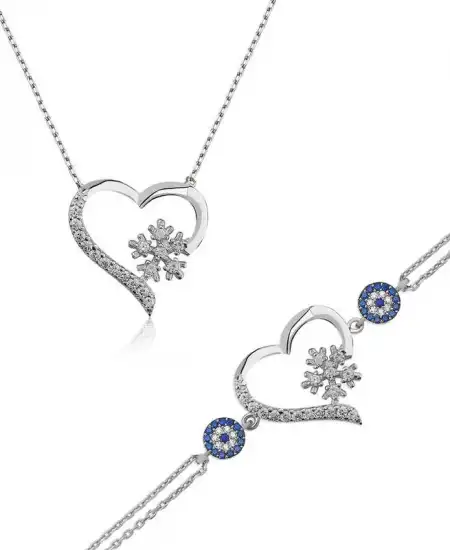 Gümüş Kalp Kar Tanesi Bayan Set