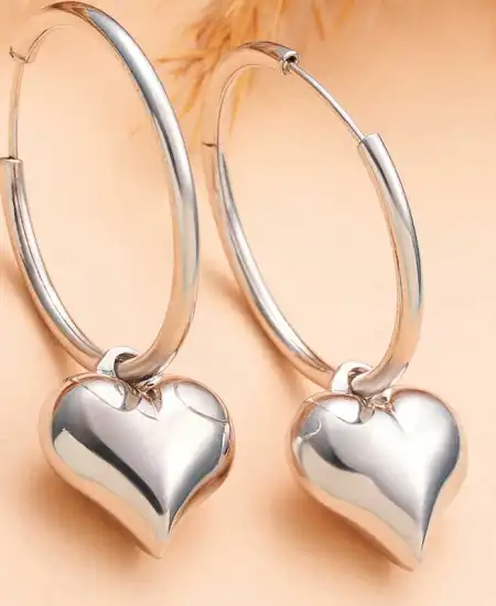 Gümüş Kalp Sallantılı Kadın Küpe