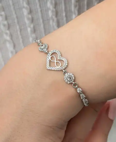 Gümüş Kalp Sonsuzluk Kadın Su Yolu Bileklik