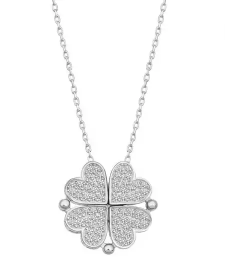 Gümüş Kalpli Açılabilen Yonca Kadın Kolye