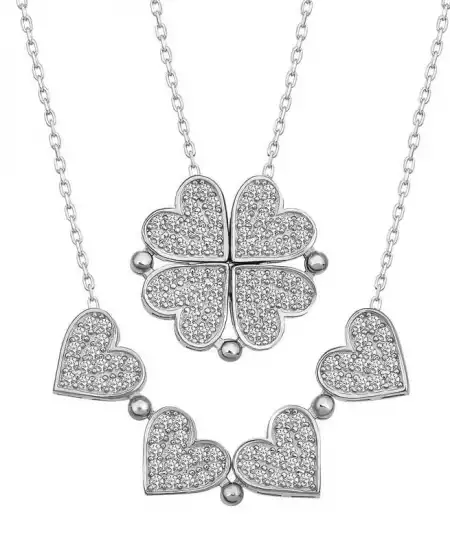 Gümüş Kalpli Açılabilen Yonca Kadın Kolye