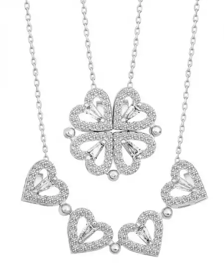 Gümüş Kalpli Açılabilen Yonca Kadın Kolye