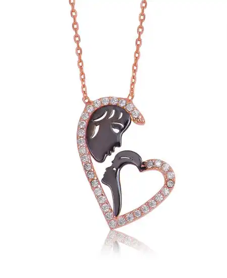 Gümüş Kalpli Anne Çocuk Kolyesi