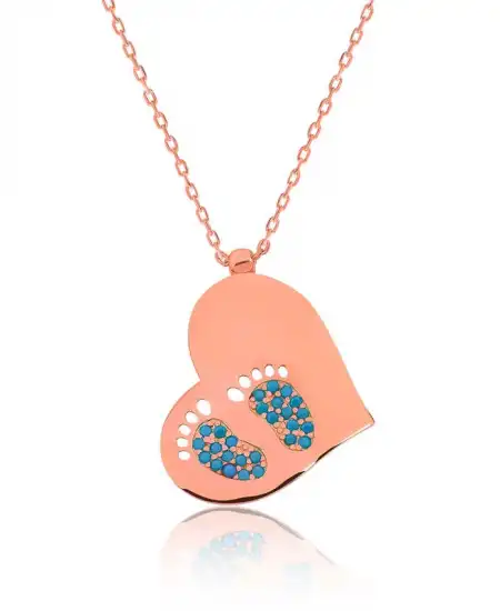 Gümüş Kalpli Ayak İzi Bayan Kolye