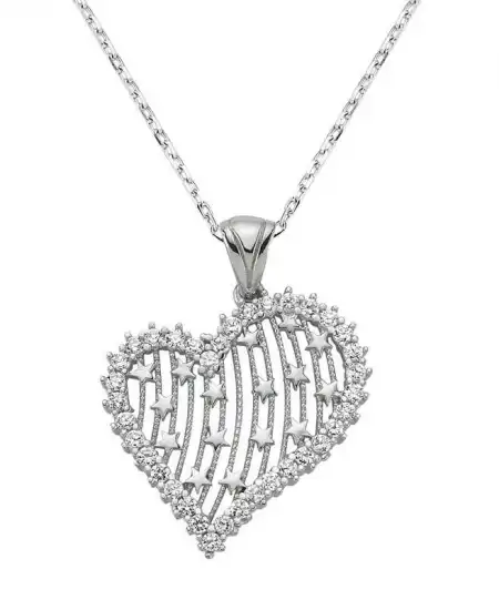 Gümüş Kalpli Bayan Kolye