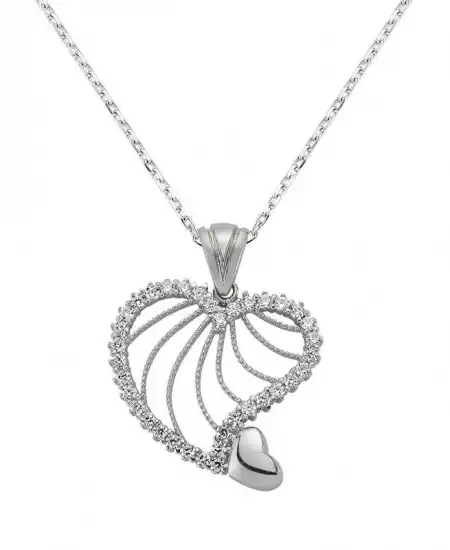 Gümüş Kalpli Bayan Kolye