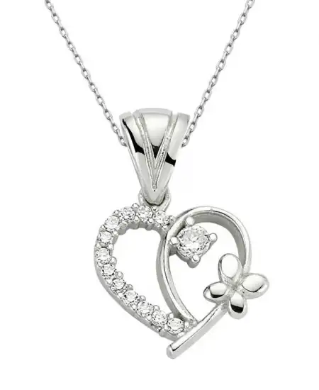 Gümüş Kalpli Bayan Kolye