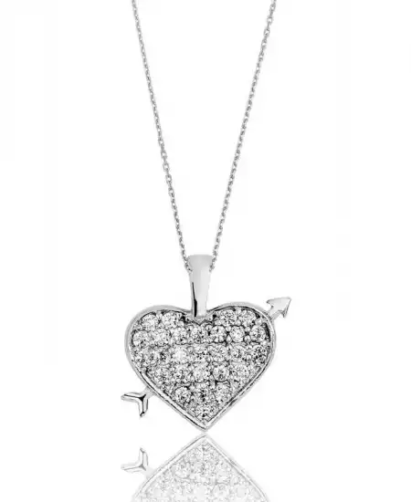 Gümüş Kalpli Bayan Kolye
