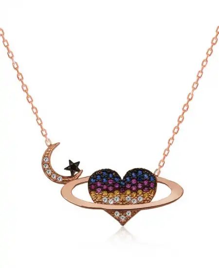 Gümüş Kalpli Gezegen Bayan Kolye