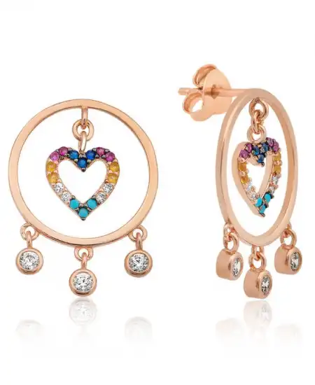 Gümüş Kalpli Halka Bayan Küpe