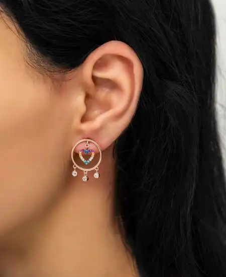 Gümüş Kalpli Halka Bayan Küpe