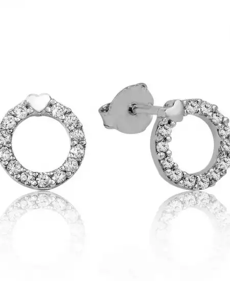 Gümüş Kalpli Halka Çivili Küpe