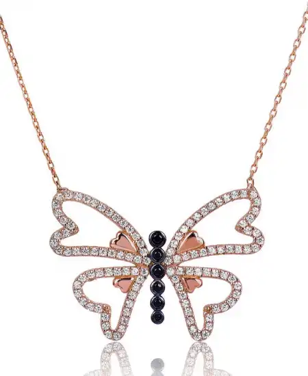 Gümüş Kalpli Kelebek Bayan Kolye