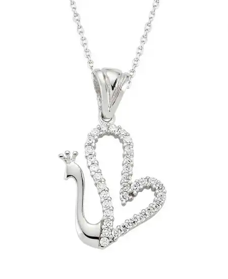 Gümüş Kalpli Kuğu Bayan Kolye