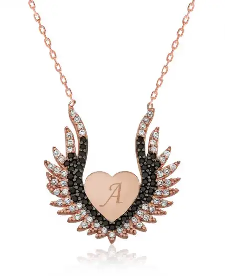 Gümüş Kalpli Melek Kanadı Bayan Kolye