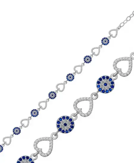 Gümüş Kalpli Nazar Bayan Bileklik