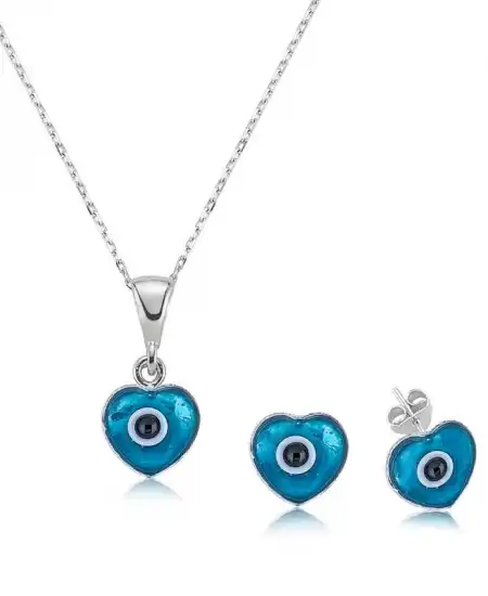 Gümüş Kalpli Nazar Bayan Set