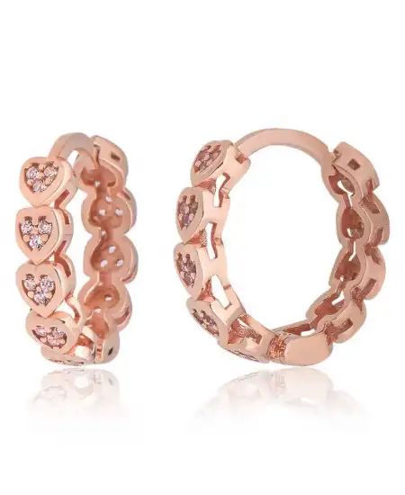 Gümüş Kalpli Pembe Zirkon Taşlı Halka Kadın Küpe