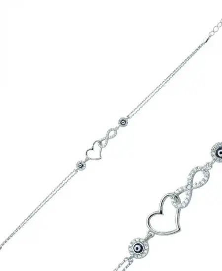 Gümüş Kalpli Sonsuzluk Bayan Bileklik