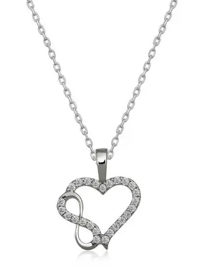 Gümüş Kalpli Sonsuzluk Bayan Kolye