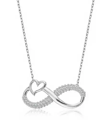 Gümüş Kalpli Sonsuzluk Bayan Kolye